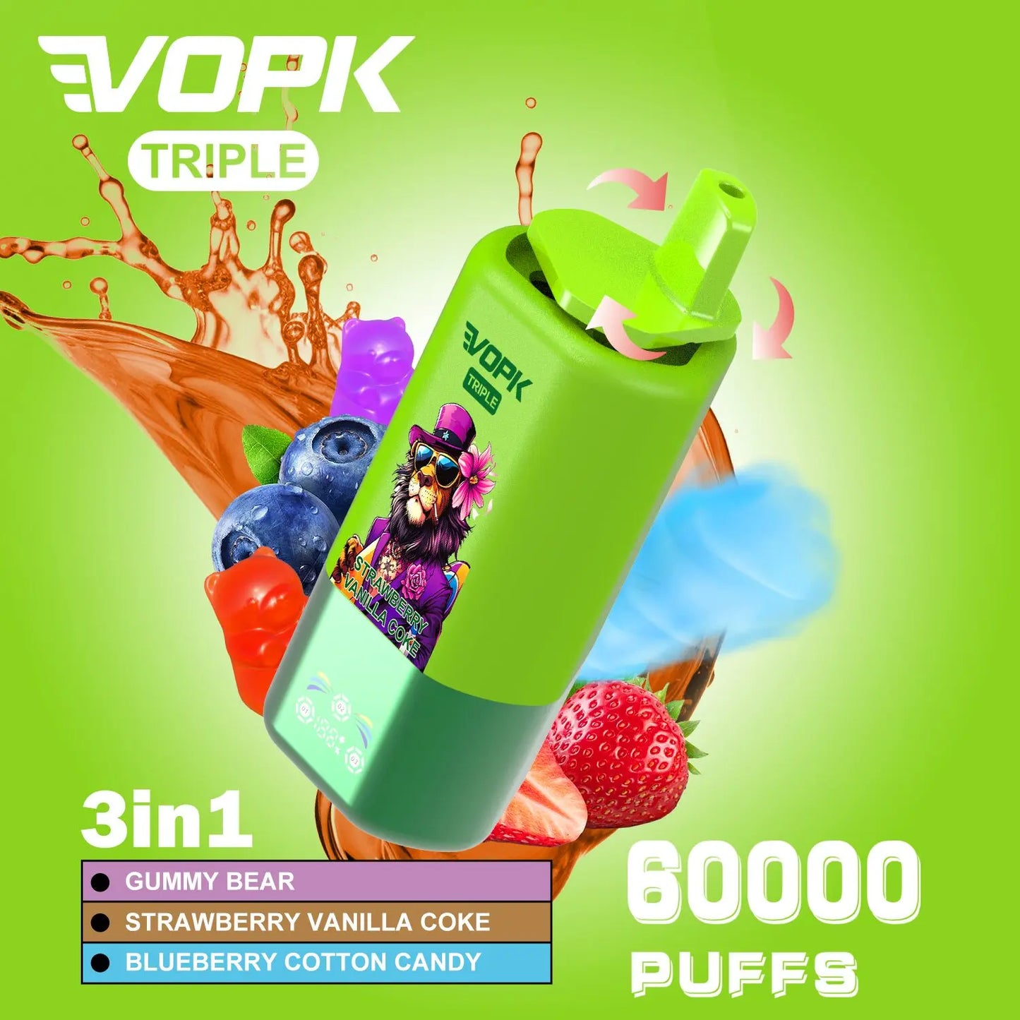 VOPK Porti Puff – 60,000 Caladas Triple Sabores + Pantalla LED