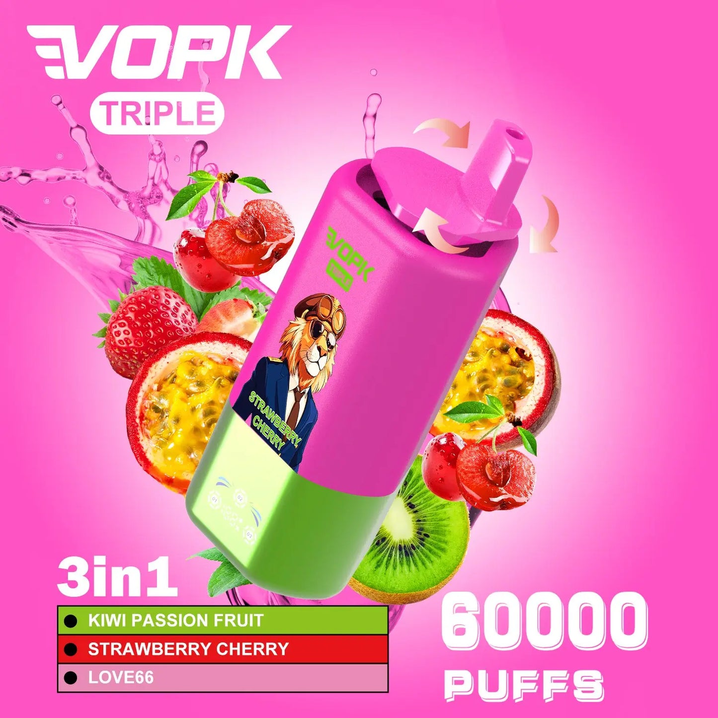 VOPK Porti Puff – 60,000 Caladas Triple Sabores + Pantalla LED