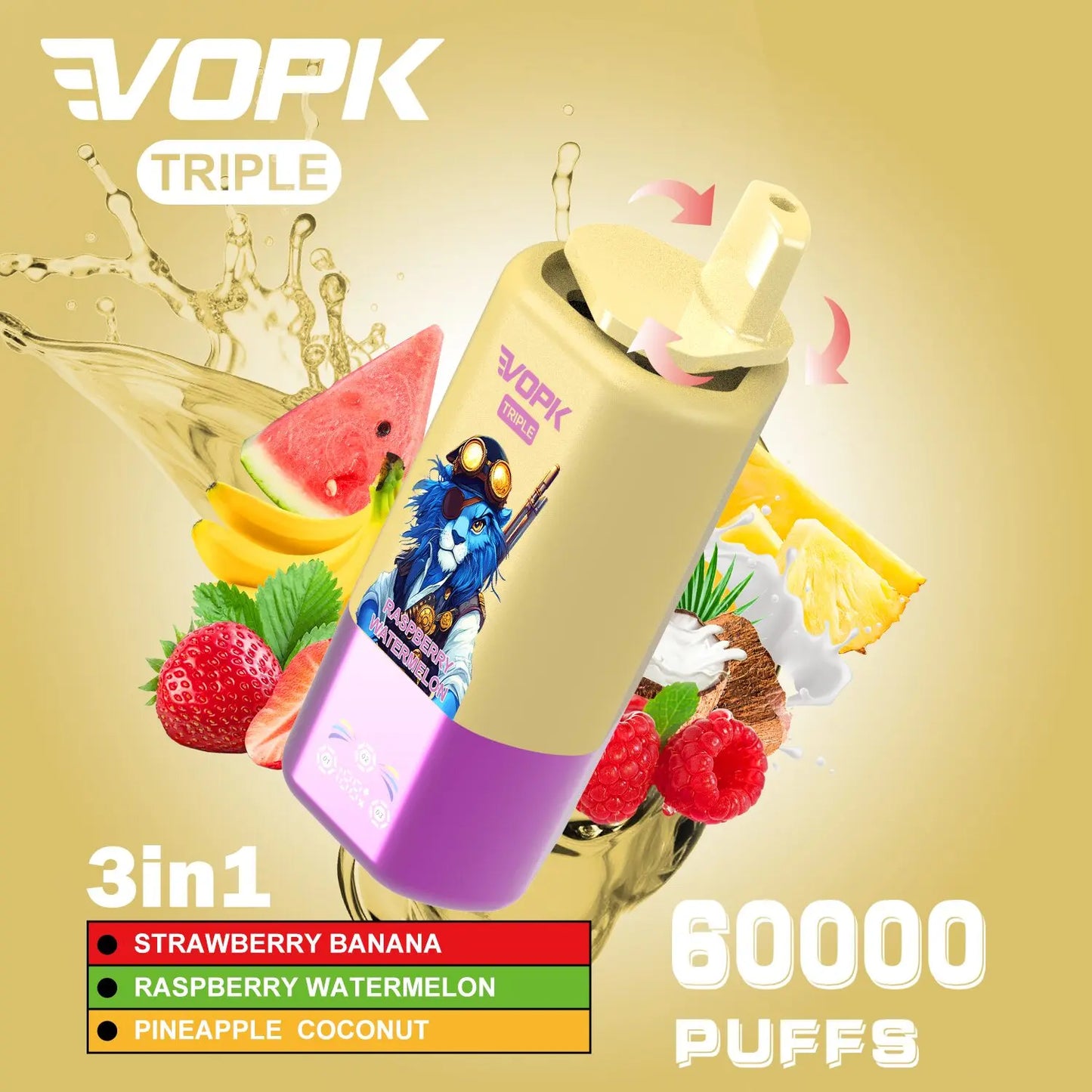 VOPK Porti Puff – 60,000 Caladas Triple Sabores + Pantalla LED