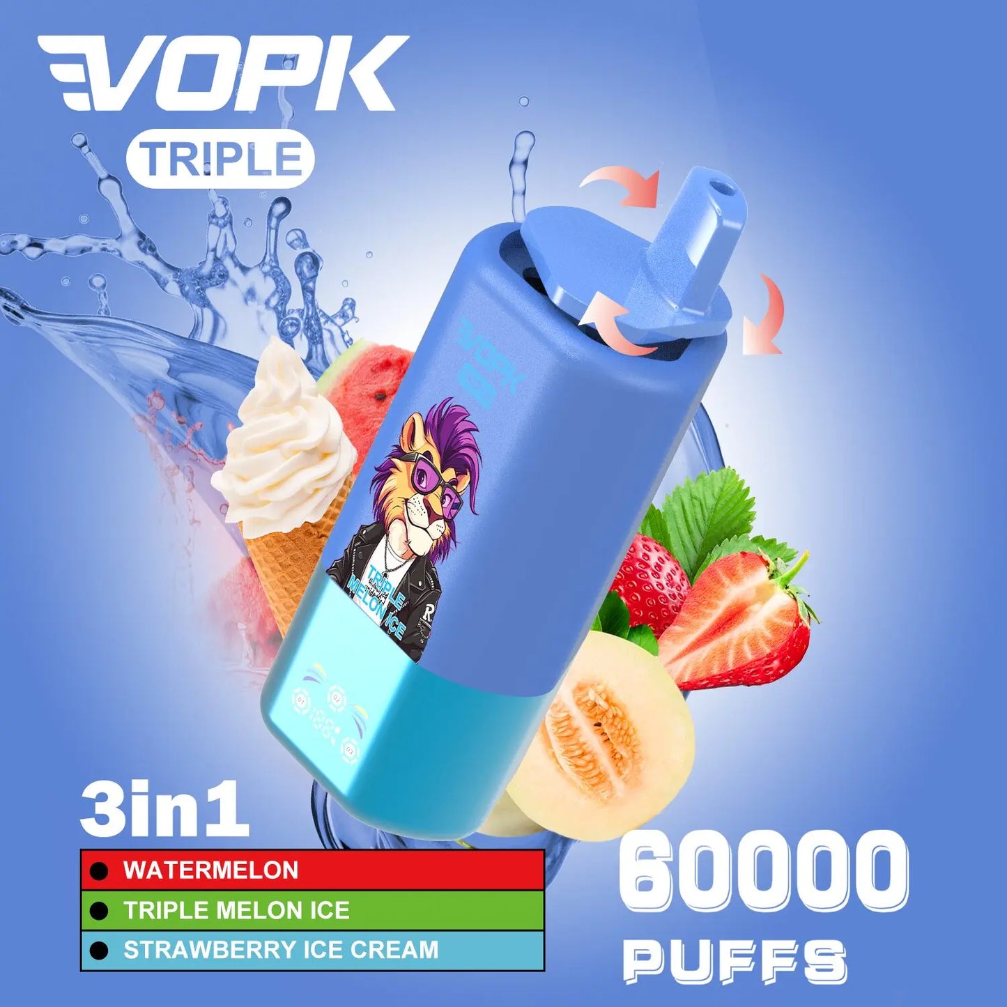 VOPK Porti Puff – 60,000 Caladas Triple Sabores + Pantalla LED
